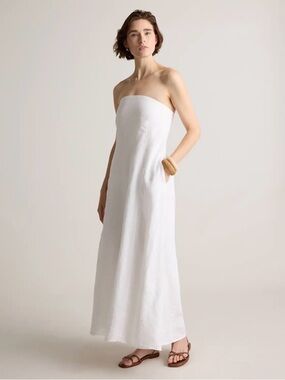 Quince Strapless White Linen Maxi Dress